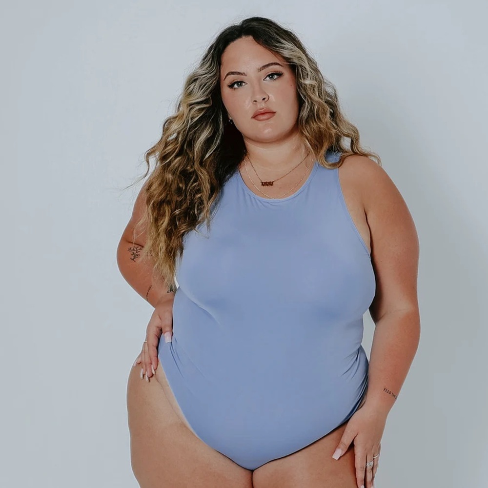 Klassy Network Periwinkle Mock Neck Bodtsuit